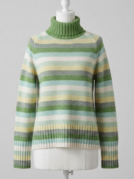 GAP Sweaters - GAP 2003 Y2K Striped Turtleneck Sweater Green Cream Wool Blend XL Hong Kong